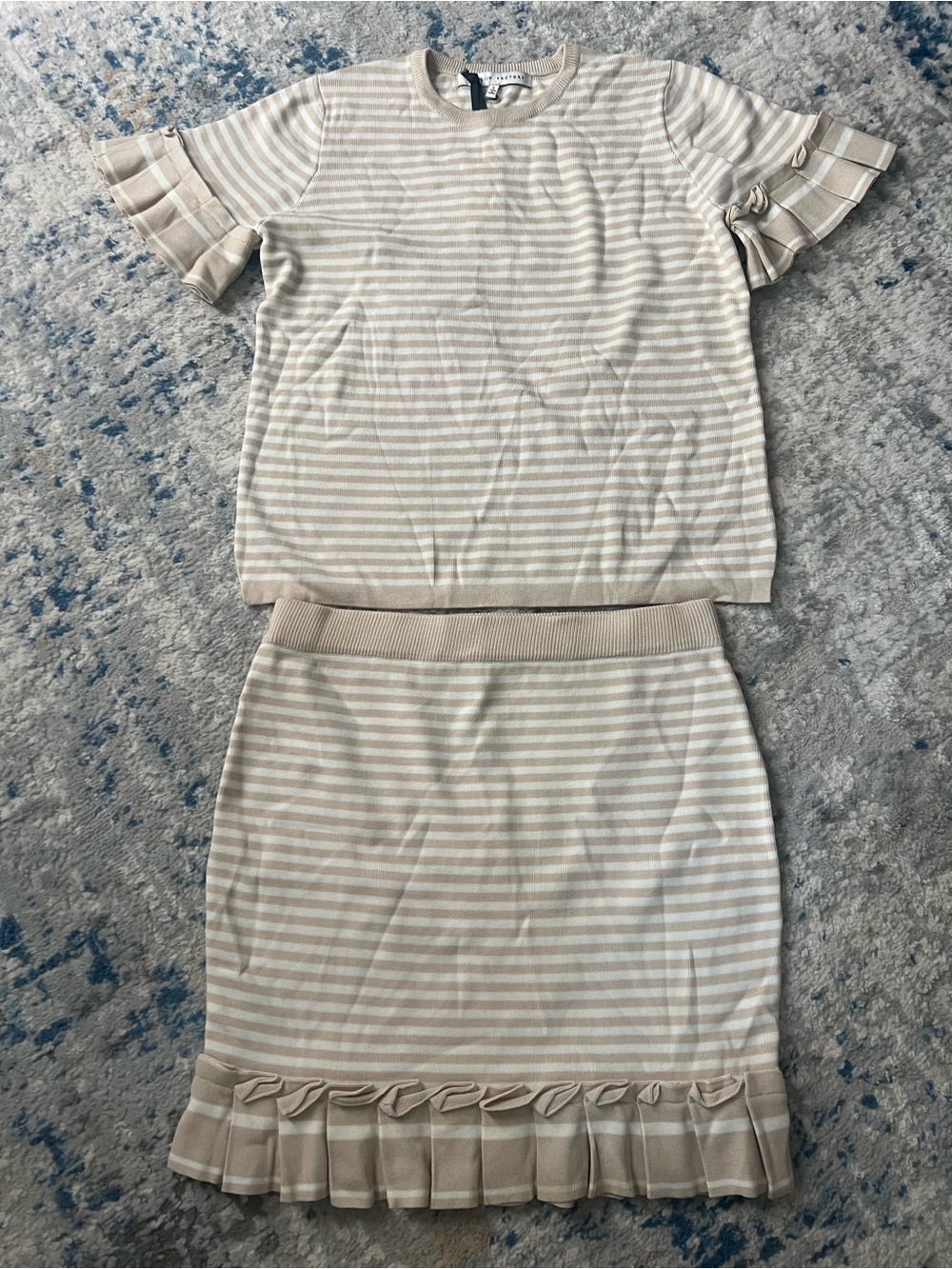 English Factory Beige and White Striped Knit Skirt Set